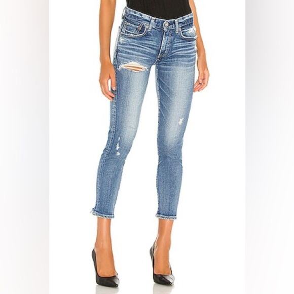 Moussy Vintage Jeans Size 24 Lindsay Skinny Cropped Jeans Light Blue Frayed Hem - Picture 2 of 11